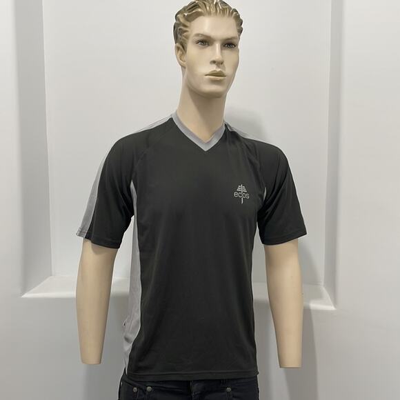 ecos Performance Wear Short Sleeve V-Neck  T-Shirt Black Gray  Size S M NWT - Picture 1 of 11